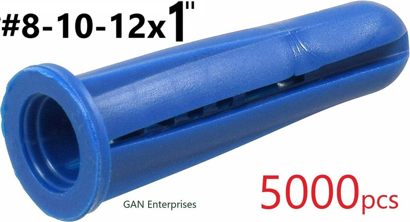 CONICAL PLASTIC WALL ANCHORS8-10-12 X 1″ BLUE – (5000)PC, Free priority mail