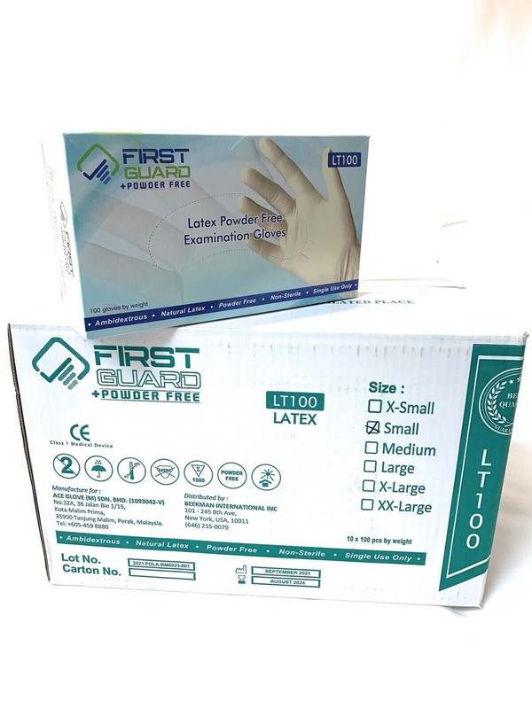 First Guard LT100 Latex Powder Free Examination 1000 Gloves Exp. 2024-Sep