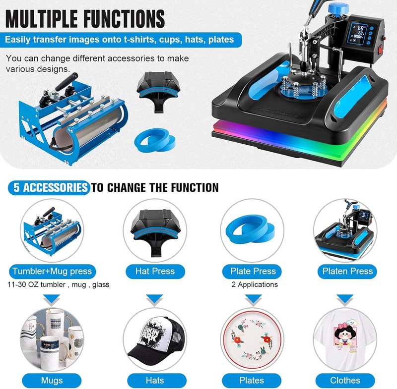 15"x15" 5 in 1 Heat Press Machine T-Shirt Sublimation Printing with 30OZ Tumbler gallery