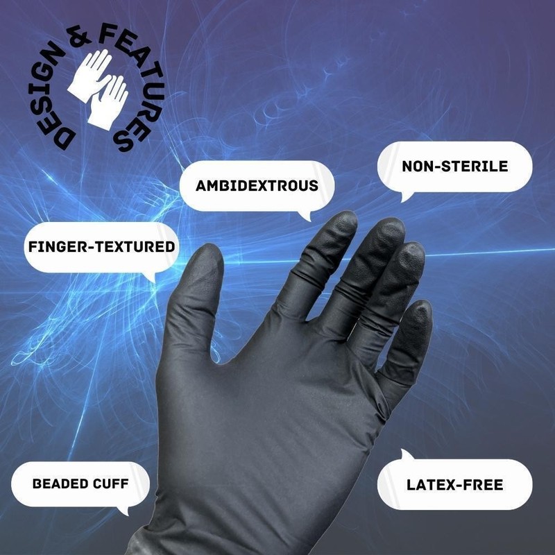 X-Large 6 MIL Textured Black Nitrile Exam Powder-Free Gloves 1000 Pieces gallery