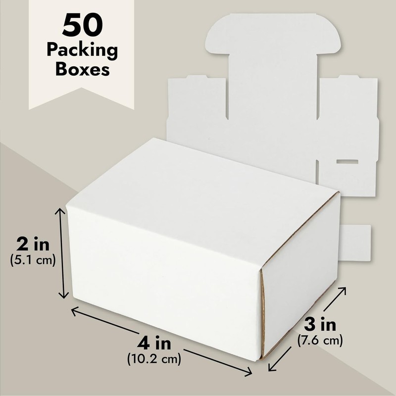 50 Cajas De Carton Corrugado Blancas 4X3X2 Paquete a Granel Para Env�o Empaque gallery