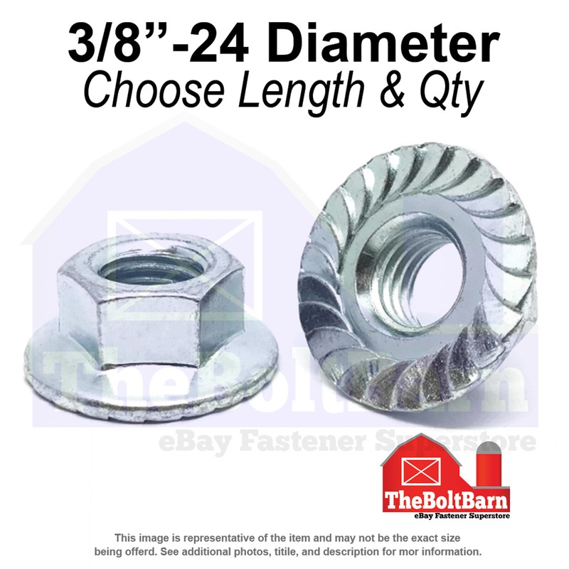 3/8″-24 Grade 5 Serrated Hex Flange Nuts Zinc Clear Coarse Thread (Pick Qty)
