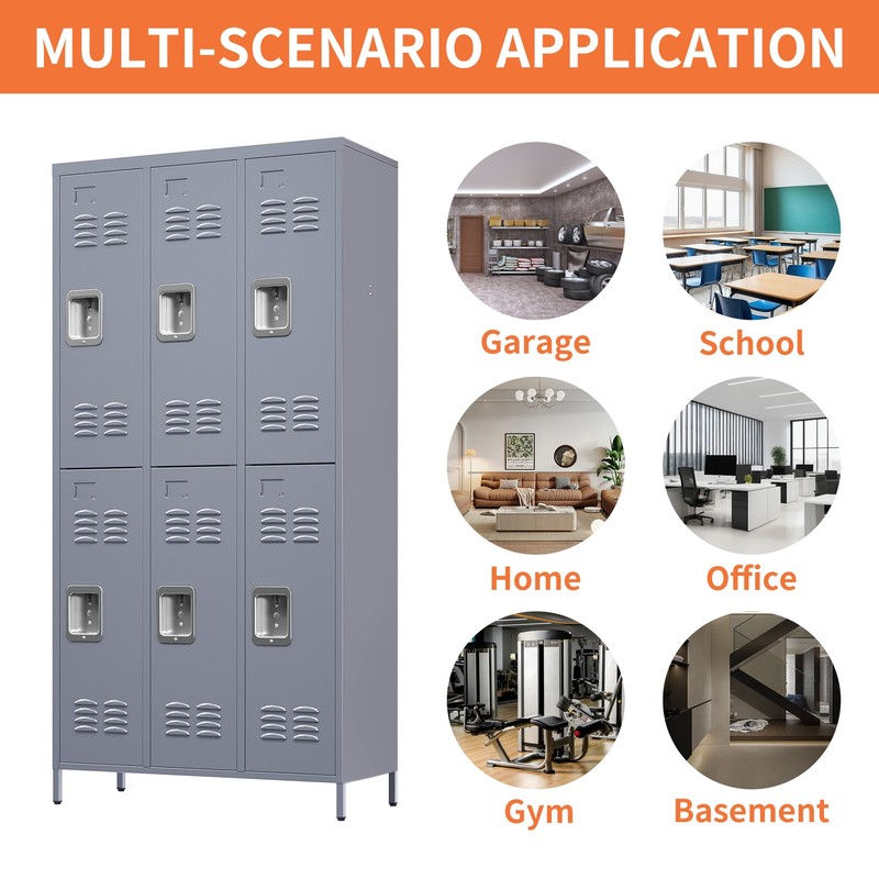 6 Door 72"H Metal Storage Locker Cabinet with Lock, Gray gallery