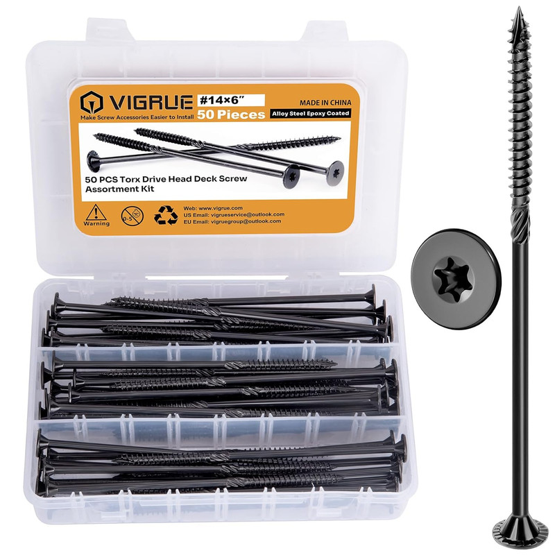 50PCS #14×6 Star Drive Deck Screws Rust Resistant Wood Timber Fasteners