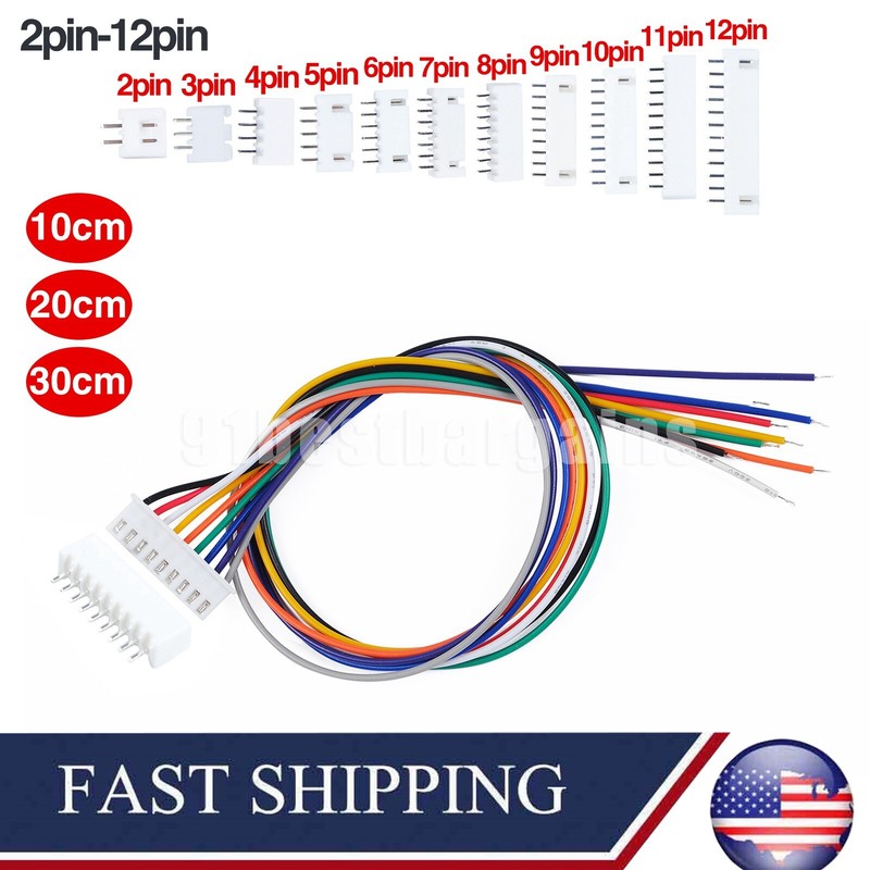 Lot JST XH2.54mm Wire Cable Connector Male Female 2/3/4/5/6/7/8/9/10/11/12pin