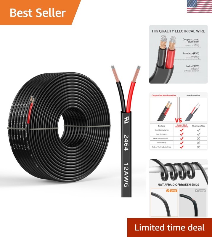 Electrical Wire 12 Gauge 2 Conductors 30FT PVC Copper Clad Aluminum Extension…