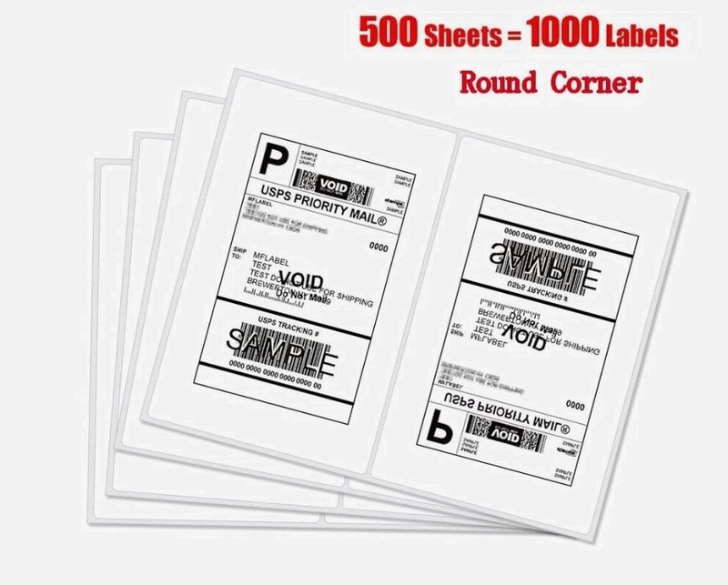 1000 Shipping Labels 8.5×5.5 Half Sheet Rounded Corner Self Adhesive 2 Per Sheet