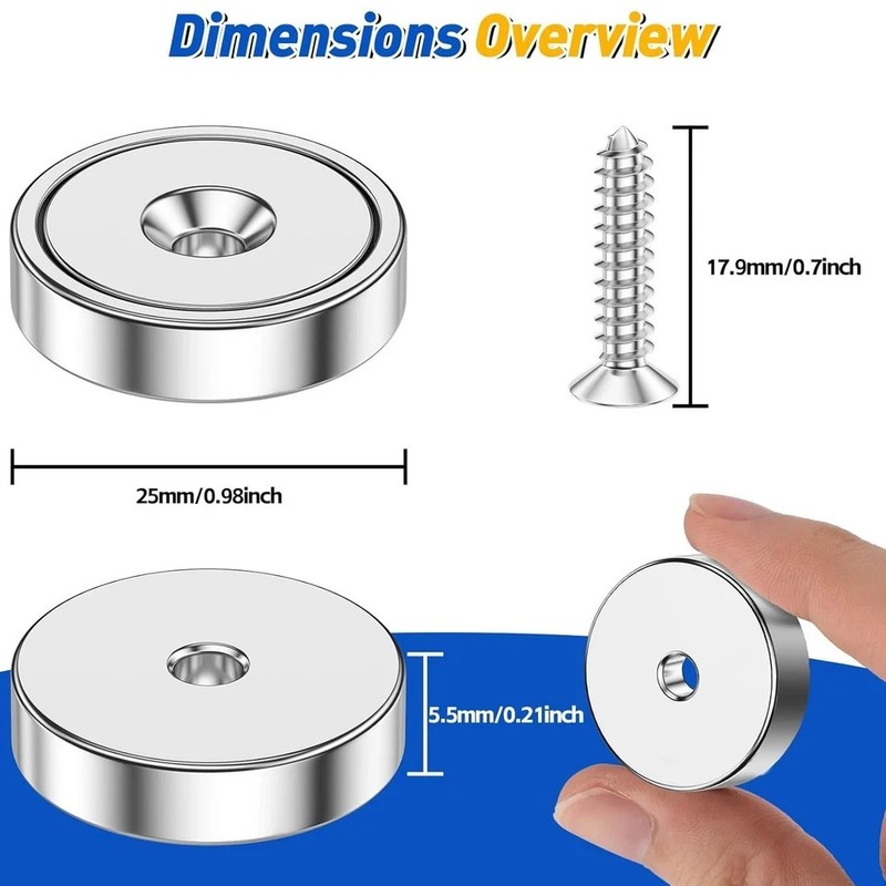 4 Pc or 8 Pc round Base Cup Magnet 100LBS Strong Rare Earth Magnet Heavy Duty gallery