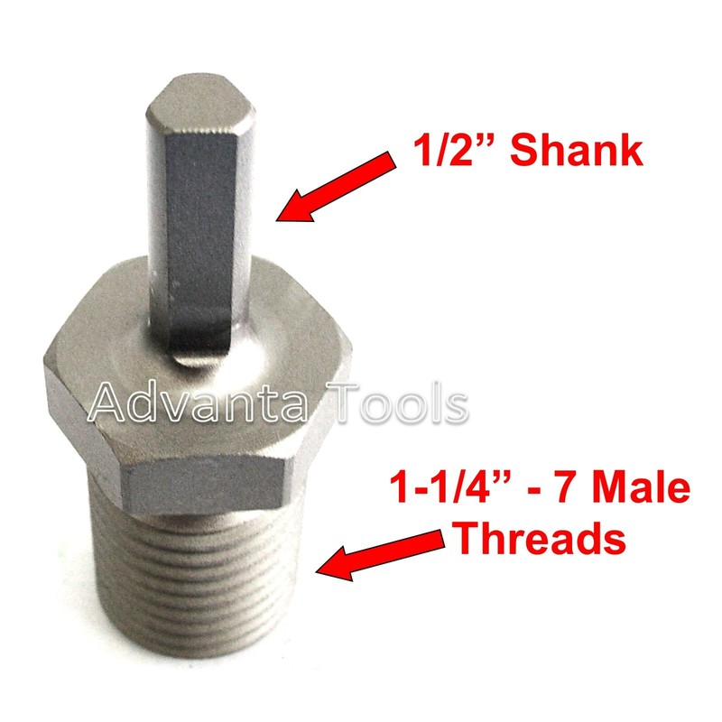 Core Drill Bit Adapter: 1-1/4” – 7 Threaded Male to 1/2” Shank