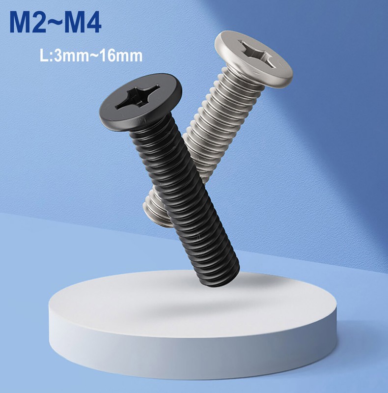 M2~M4 Ni-/Black Zinc Plated Phillips Wafer Flat Head Screws Laptop Notebook Bolt