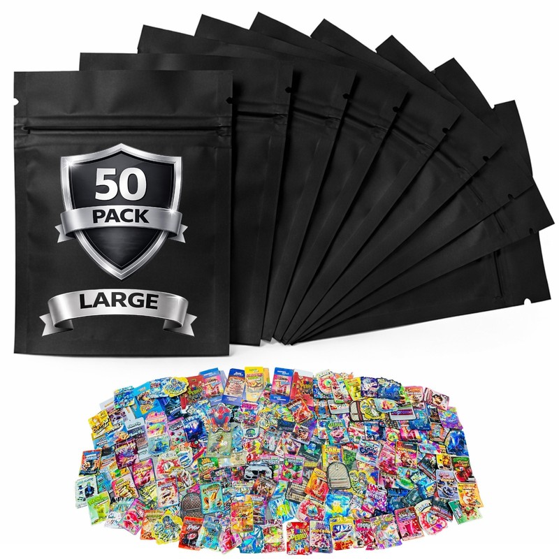 50 Pack 28g Mylar Bags Assorted Designs Smell Proof 1oz Resealable Zip Pouches gallery