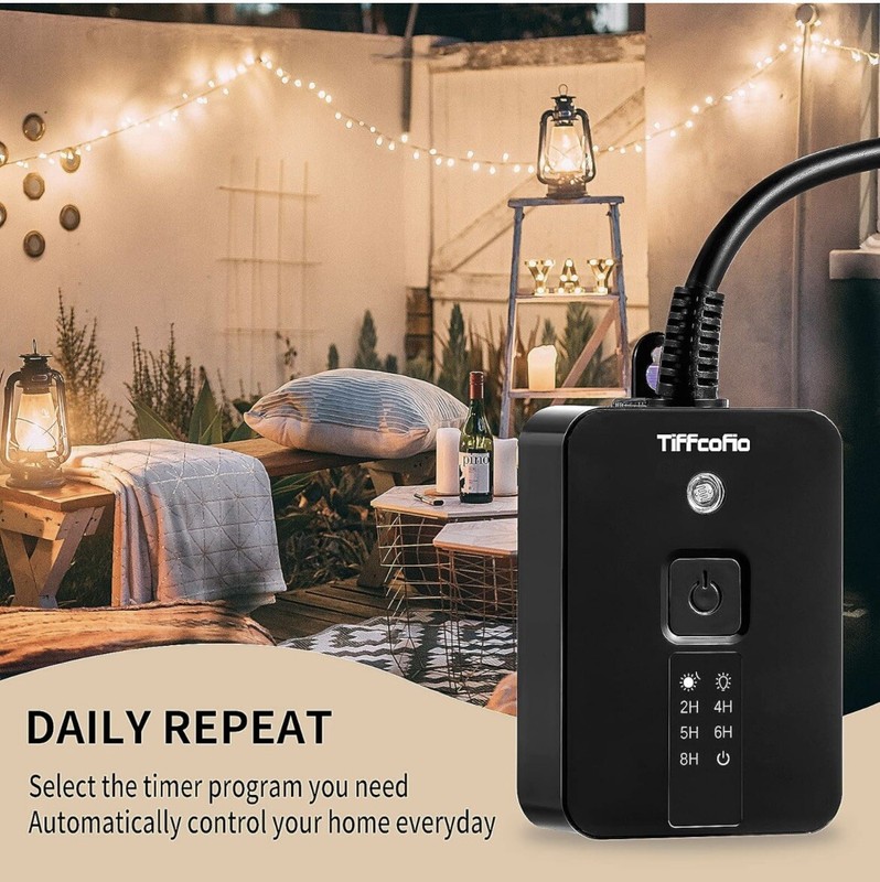 Outdoor Light Sensor Timer Outlet, 100ft Range Remote Control, Weatherproof gallery