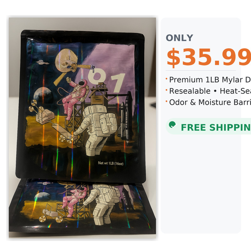 RB Mylar 1LB Design Bags – 25ct Pack (MYB) | Resealable & Heat-Seal | $35.99