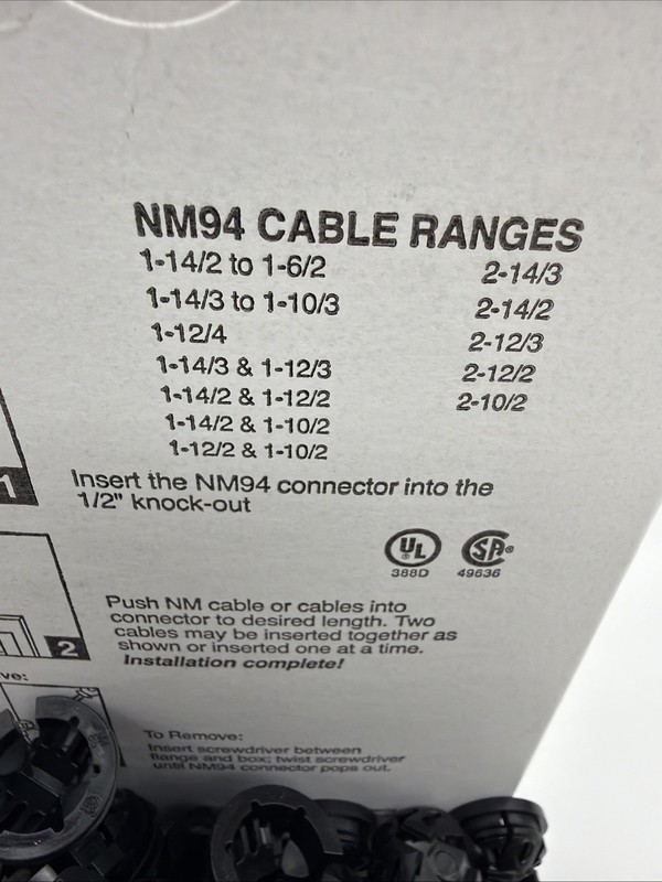 ARLINGTON NM94 1/2” NM CABLE CONNECTORS PUSH-IN ROMEX CLAMP 250 PACK NEW gallery
