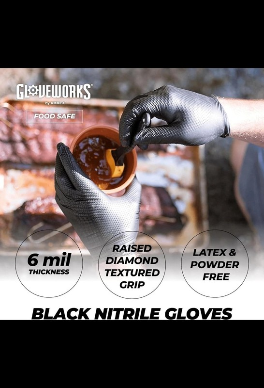 GLOVEWORKS Black Nitrile Gloves - 6 mil Disposable, Large (Pack of 100) Mechanic gallery