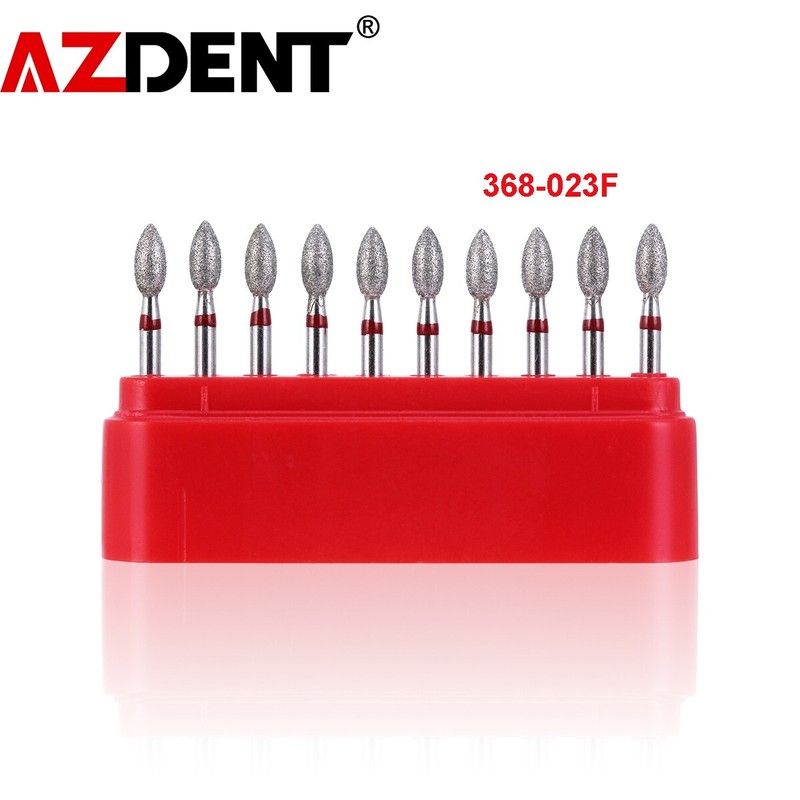 10Pcs Dental Diamond Burs FG Football #368-023F Fine Red DEFEND Friction Grip