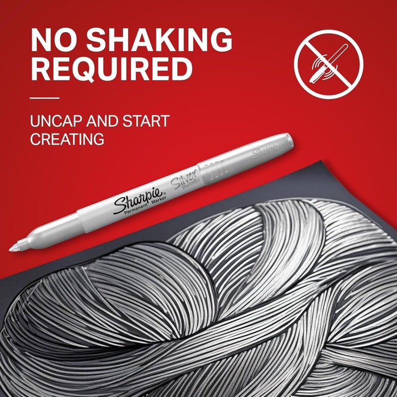 Sharpie Metallic Permanent Markers – Fine Point, Silver (2 Count) gallery