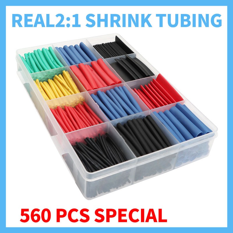 560Pcs HEAT SHRINK TUBING Insulation Shrinkable Tube 2:1 Wire Cable Sleeve W BOX
