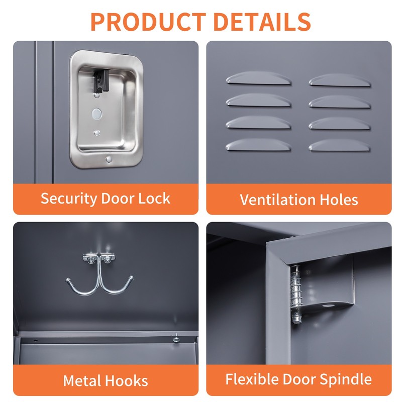 6 Door 72"H Metal Storage Locker Cabinet with Lock, Gray gallery