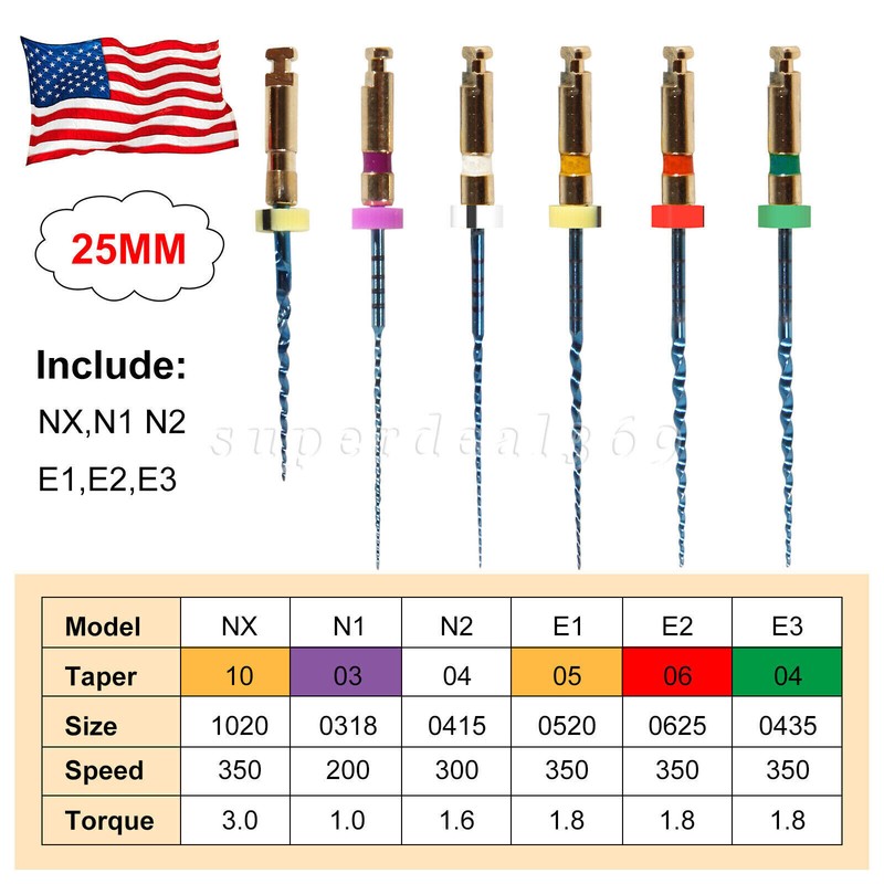 6pcs Dental Endo treatment Root Canal Engine Hand Use NiTi Rotary Files 25MM gallery