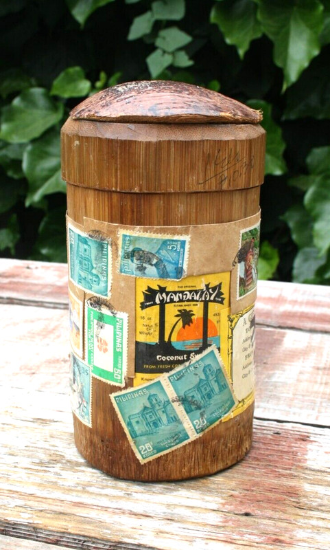 Vintage Mailing Tube Bamboo Coconut Pilipinas Philippines w/Stamps