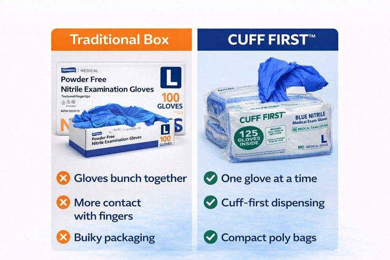 Cuff First Nitrile Exam Gloves Case 2000 Ct (16 x 125) Blue Latex-Free gallery