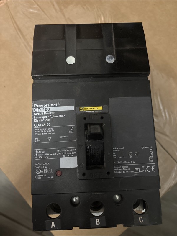 Square D QDA32100 I-Line Plug On 100A, 3-Pole Circuit Breaker