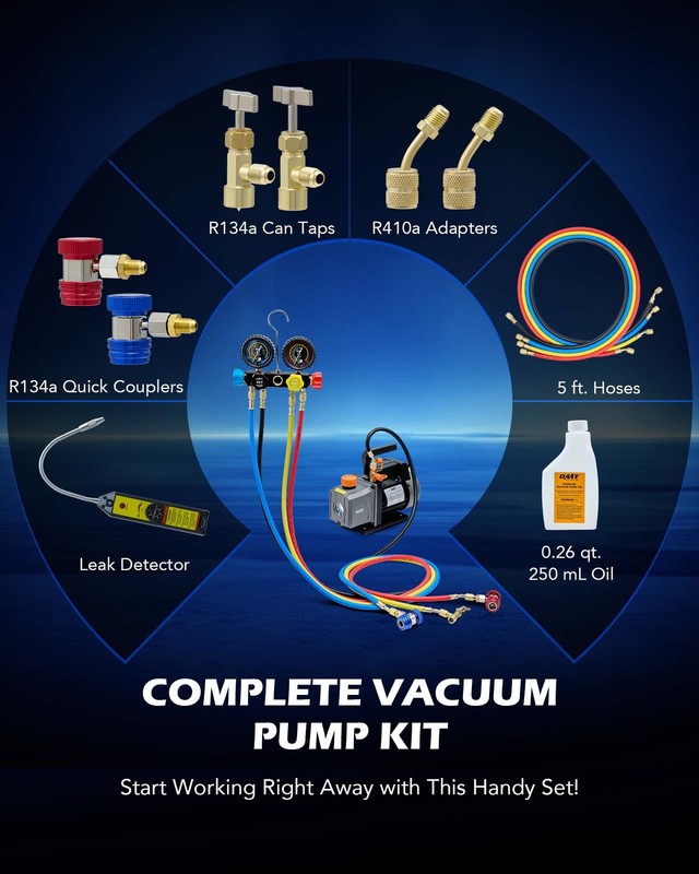 OMT 4CFM Vacuum Pump HVAC Refrigeration AC Manifold Gauge Set Leak Detector Bag gallery