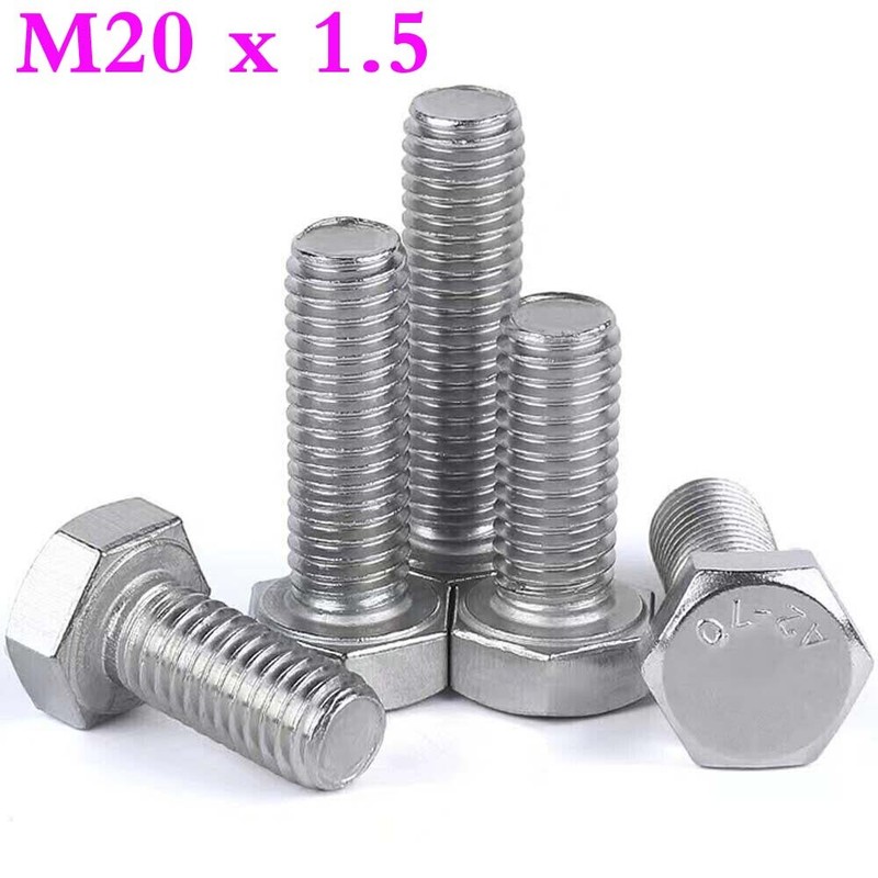 M20 x 1.5 Fine Thread Stainless Steel Fully Threaded Hex Head Bolts Screws A2-70