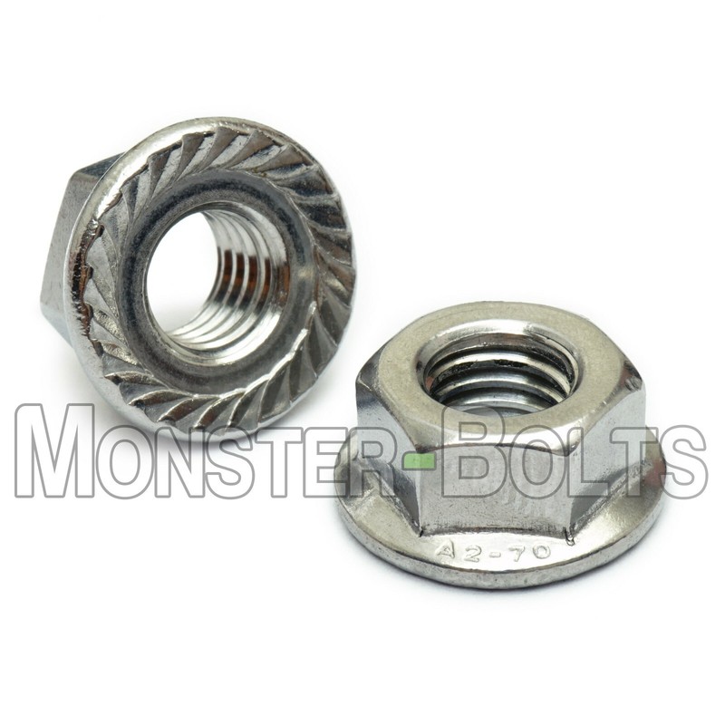 Serrated Hex Flange Lock Nuts DIN 6923, A2 Stainless Steel – M4 M5 M6 M8 M10 M12
