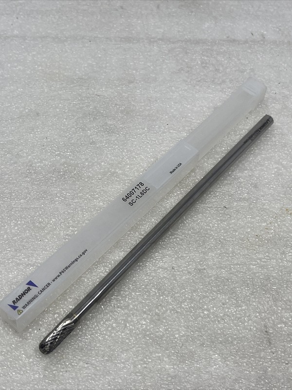 1/4” Radnor USA SC-1L6 Carbide Burr, Ball Nose Double Cut, 6” Extra Long/Porting