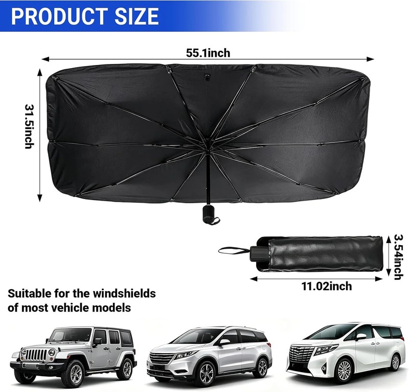 Windshield Sun Shade Car Umbrella, 55"x31" Front Window Sunshade with Titanium S gallery