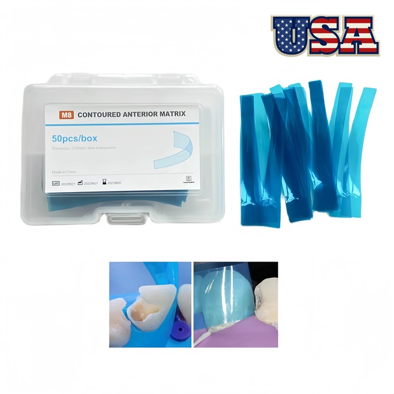 50x Dental Blue Strip M8 Contoured Anterior Matrix Restoration Matrices 0.05mm