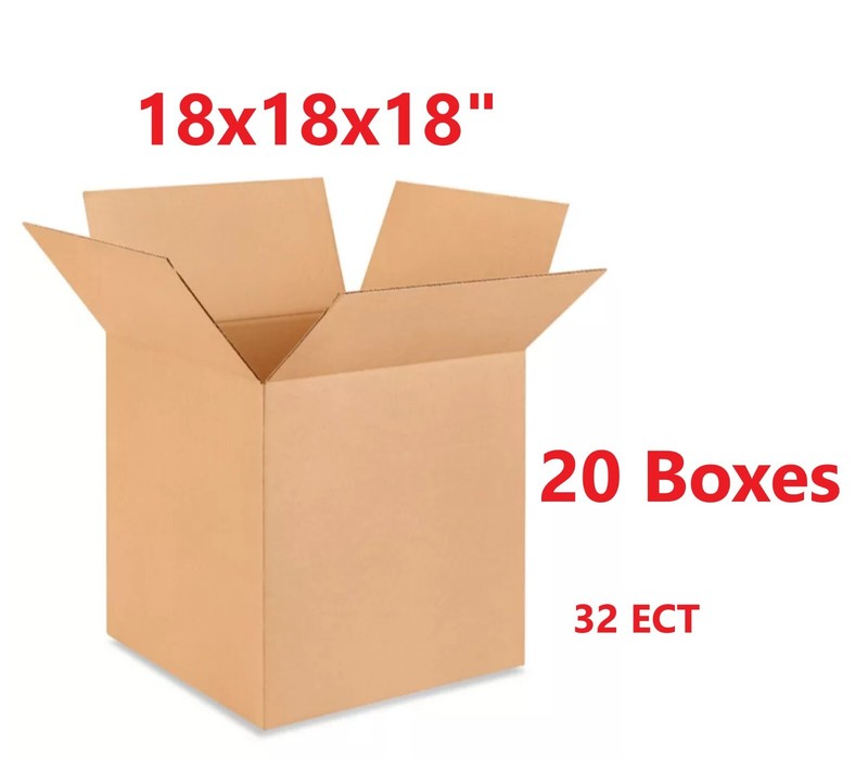 Large Corrugated Box 18x18x18″ ECT-32 Big Shipping Moving Packing Box _ 20 Boxes