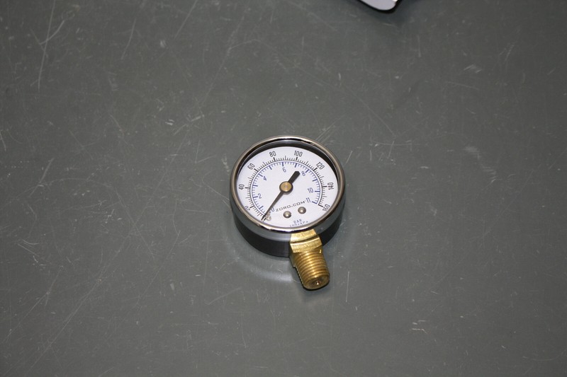 (5) Pressure Gauge 59JM08, 2" Dial, 0 to 160 PSI, 0-11 kPa, 1/4" NPT Brass, Test gallery