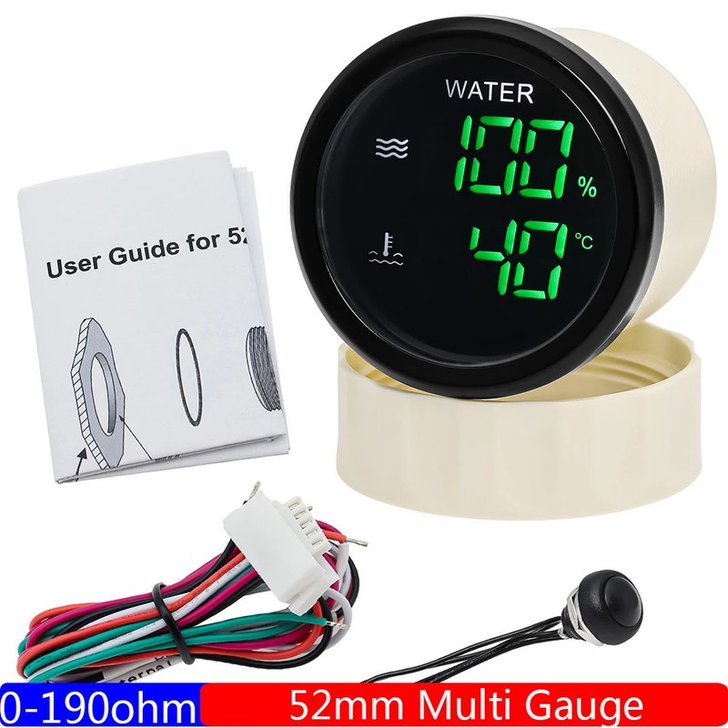 Digital 52mm 3-in-1 Gauge Water Waste Voltage Meter Sewage Sensor 12V 24V Level gallery