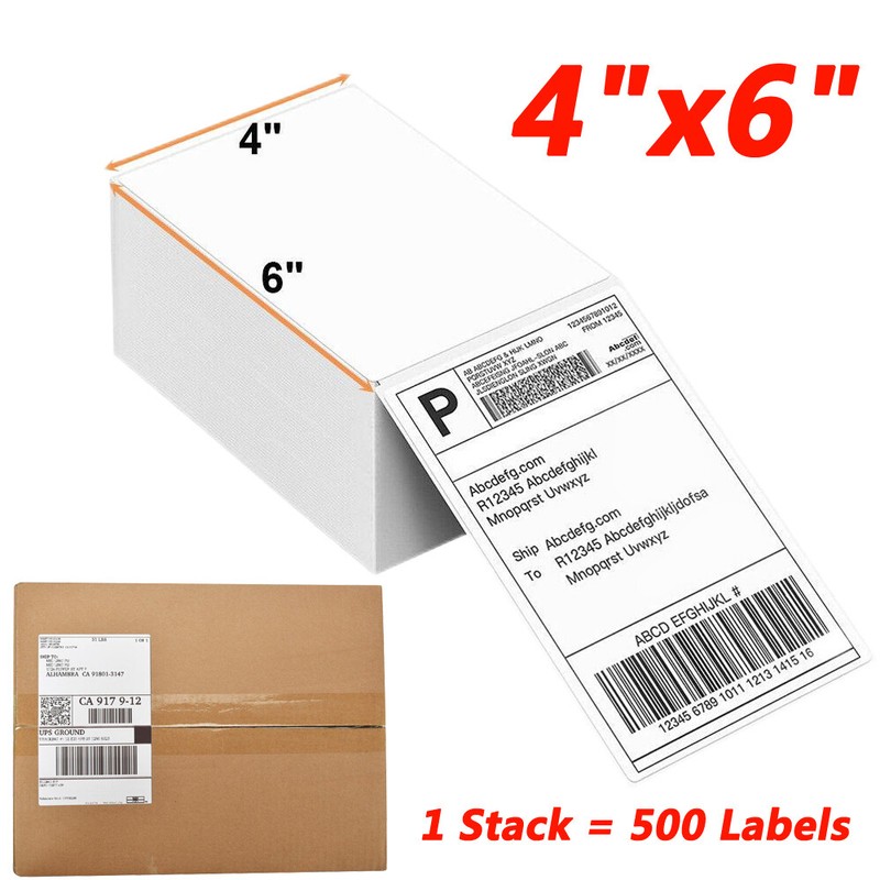 500 4″ x 6″ Fanfold Direct Thermal Shipping Labels for Zebra & Rollo Printers US