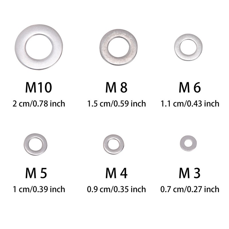 660pcs 304 SS Flat Washers Assortment Set 6 Sizes M3 M4 M5 M6 M8 M10 gallery