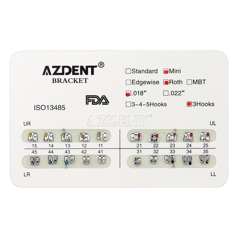 AZDENT Dental Ortho Bracket Braces Mini Roth.022 Hook 345/Arch Wire Nature Round