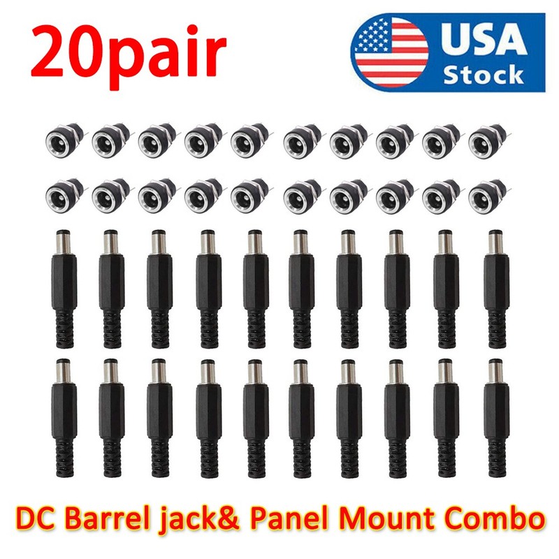 20x DC Power Jack 5.5×2.1mm Panel Mount Male Plug Female Socket Connector 12V