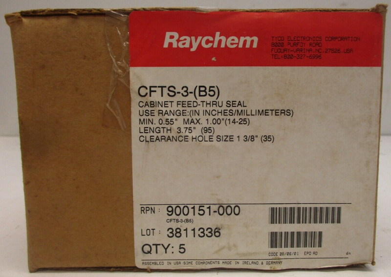 RAYCHEM CFTS-3-(B5) CABINET FEED-THRU SEAL MIN 0.55″ MAX 1.00″ LENGTH 3.75″