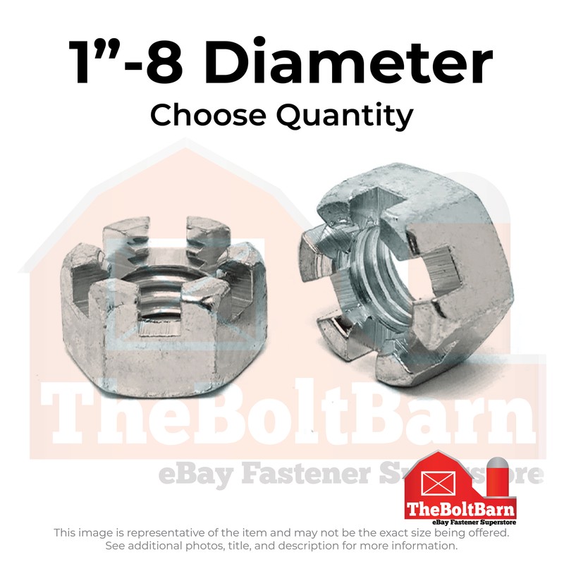 1″-8 Slotted Finished Hex Nuts Zinc Clear Fine Thread (Pick Quantity)