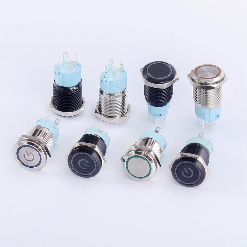 16mm Metal Black Push Button Switch LED Light Momentary Latching Waterproof 12V