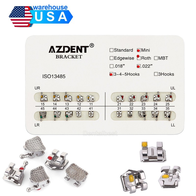 20pcs AZDENT Dental Orthodontic Brackets Brace Mini Mini Roth 022 Hook 3-4-5