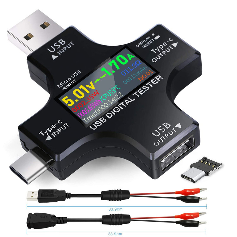 USB C Tester, 2 in 1 Tester Color Screen IPS Digital Multimeter(2024),Voltage,Cu