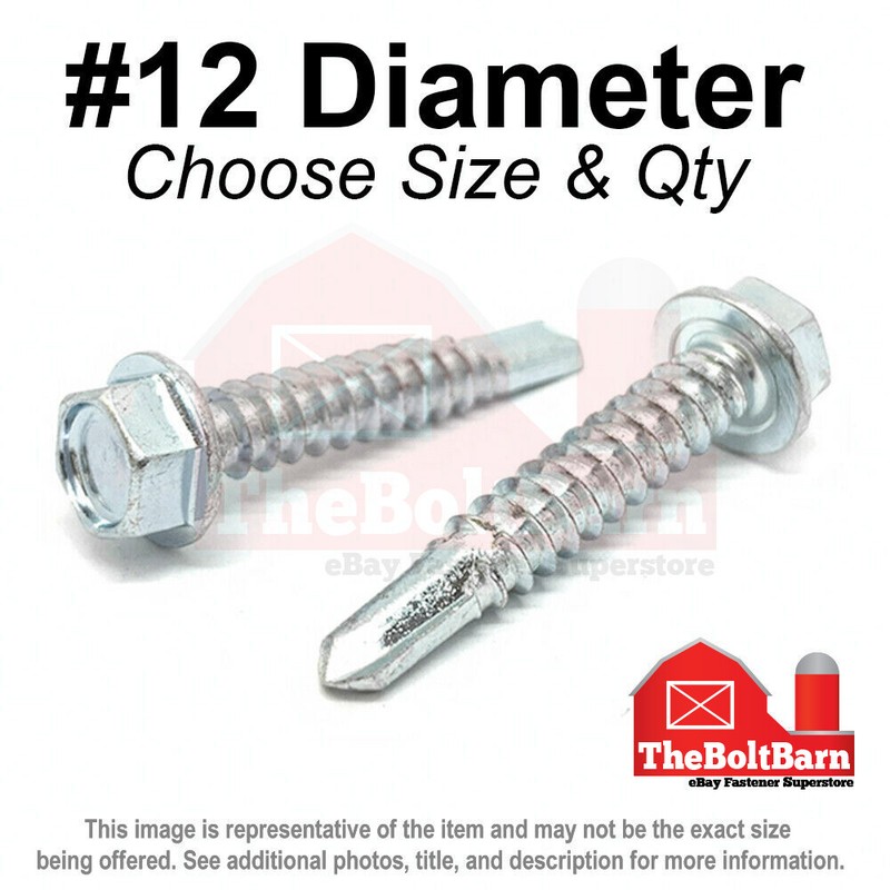 #12 Hex Washer Head Self Drilling Sheet Metal Screws Zinc (Pick Length & Qty)