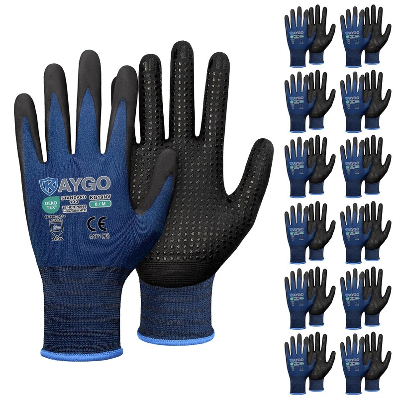 MicroFoam Nitrile Coated Work Gloves, 12 Pairs KG19N Seamless Knit Nylon, Mic…