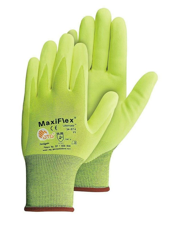 PIP 34-874FY MaxiFlex Ultimate HI VIS Micro Foam Nitrile Grip WORK GLOVES 12 PR gallery