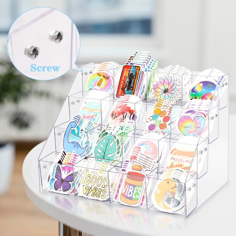Sticker Display Stand for Vendors - 4 Tier 16 Pockets Acrylic Sticker Holder Dis gallery