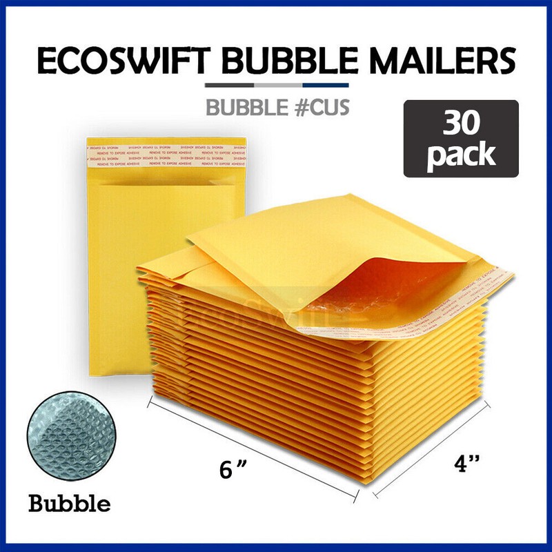 30 #0000 4 x 6 ECOSWIFT SMALL SELF SEAL KRAFT BUBBLE MAILERS PADDED ENVELOPES